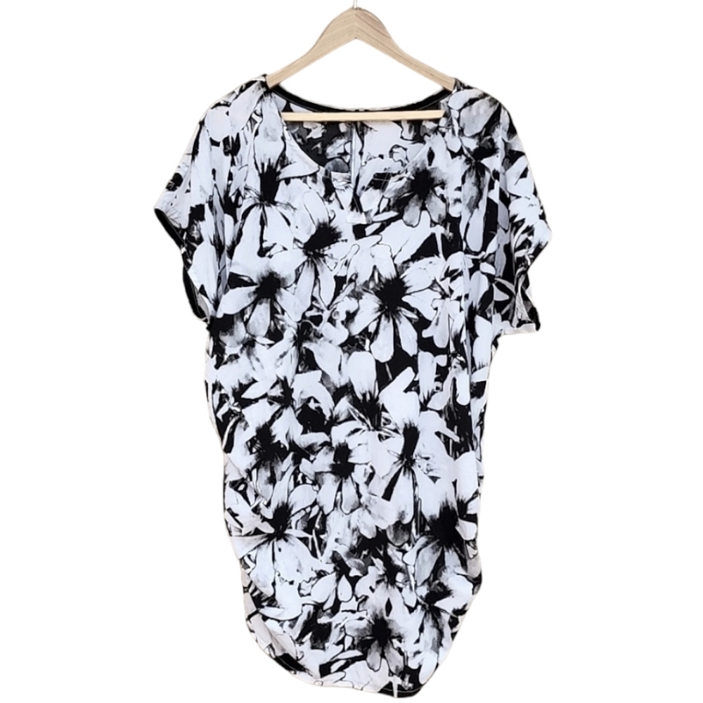 HANDMADE Tie Dye Tunic Top Plus 1X Swim Cover Up Dress Ruched Sides Floral - Picture 7 of 16